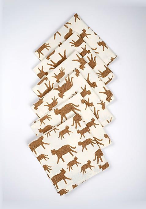 White And Brown Leopard Printed 6 Pieces Pure Cotton Table Napkins