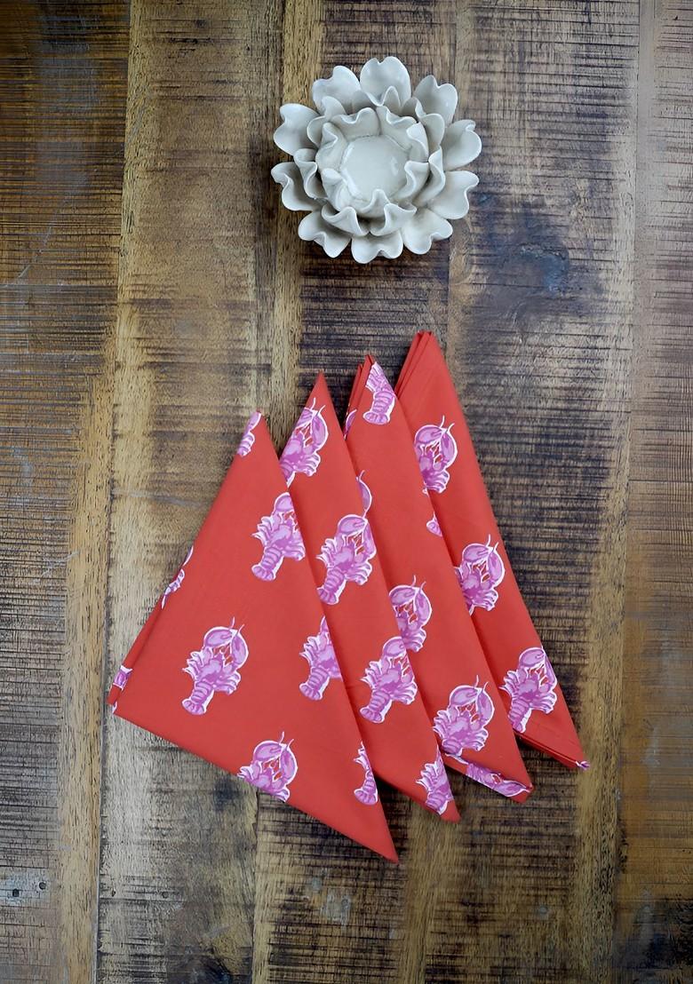 Orange Colored And Purple 4 Pieces Lobaster Printed Table Napkins