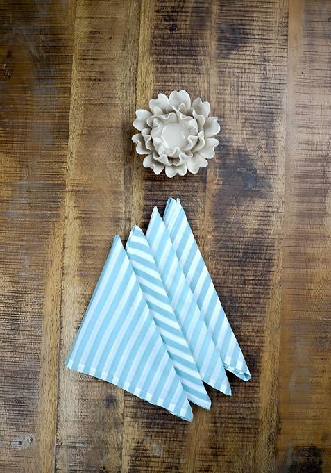 Blue And White 4 Pieces Striped Pure Cotton Table Napkins