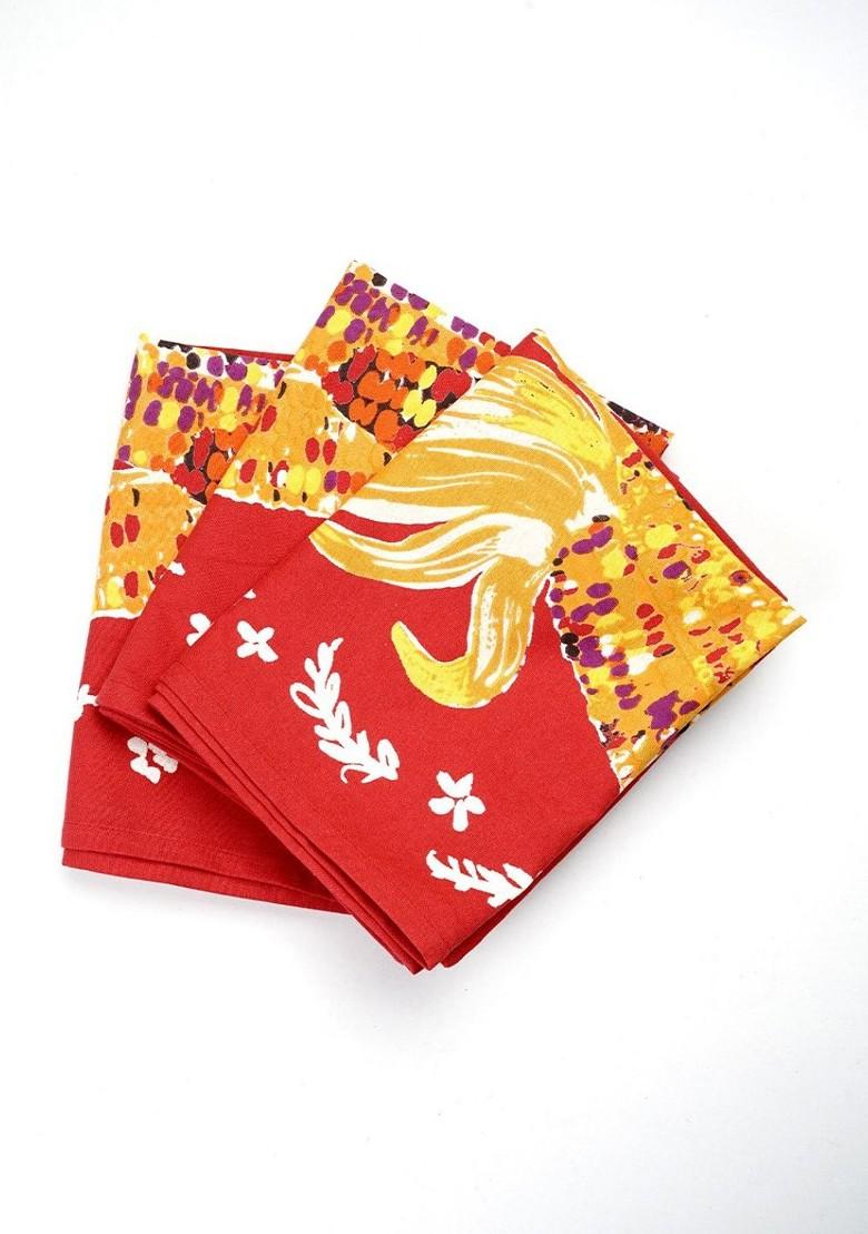 Red And Yellow 3 Pieces Corn Printed Cotton Kitchen Towels