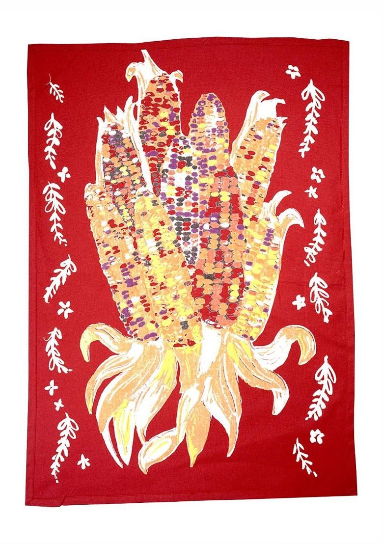 Red And Yellow 3 Pieces Corn Printed Cotton Kitchen Towels