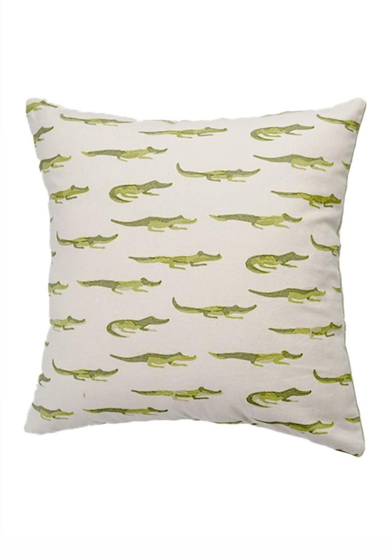 Green And White 2 Pieces Quirky Square Cotton Cushion Covers