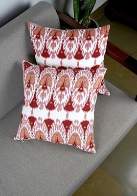 Red And White 2 Pieces Square Cotton Cushion Covers