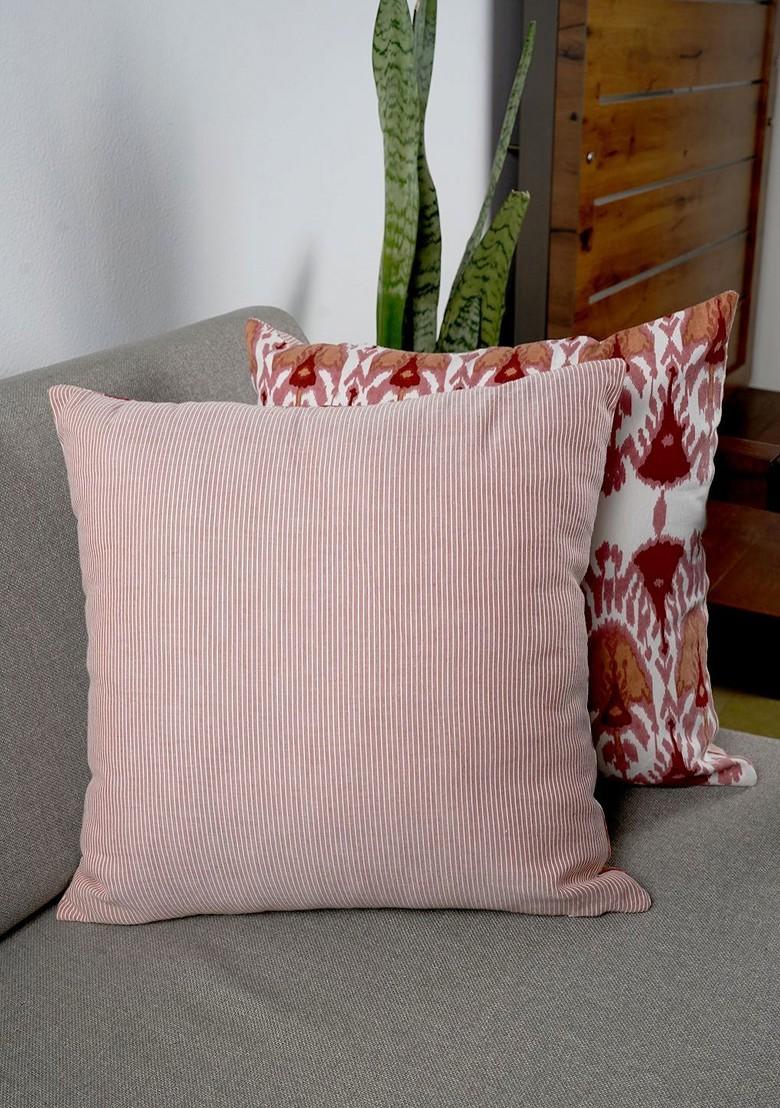 Red And White 2 Pieces Square Cotton Cushion Covers