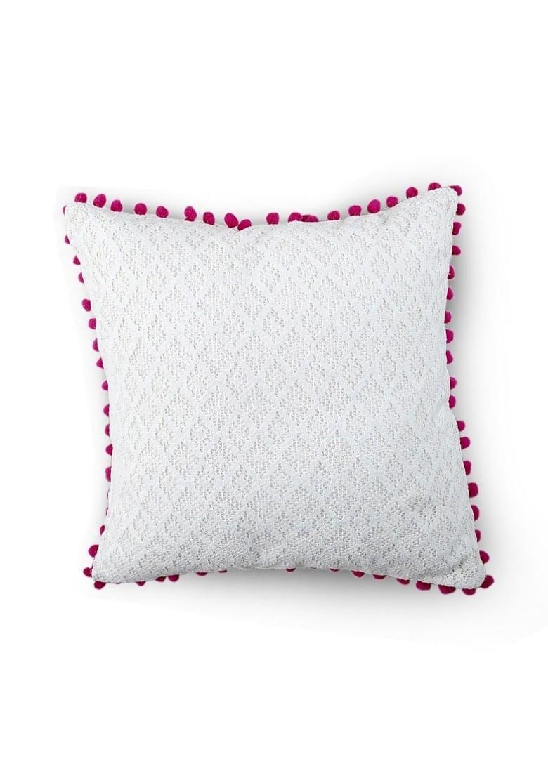 Off White 2 Pieces Square Cotton Cushion Covers
