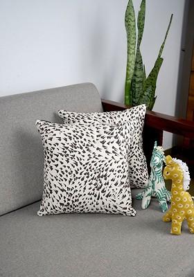 Off White And Black 2 Pieces Abstract Square Cotton Cushion Covers