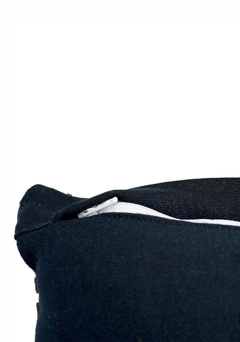 Off White And Black 2 Pieces Abstract Square Cotton Cushion Covers