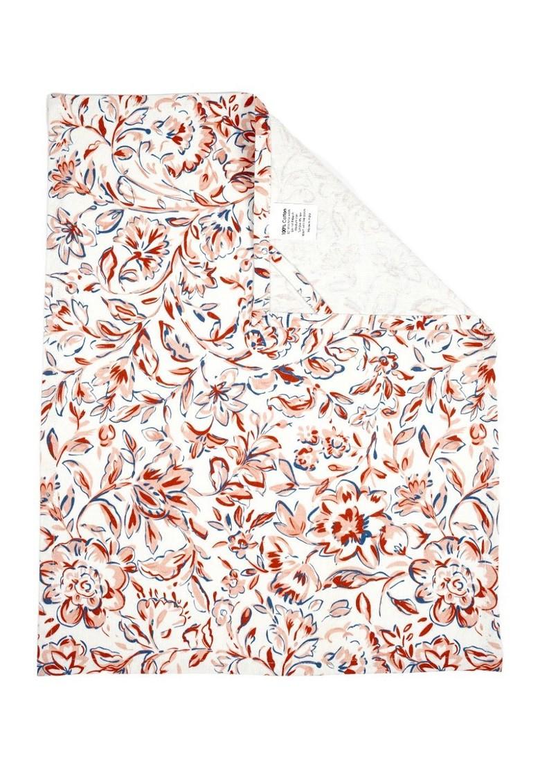 White And Peach 3 Pieces Floral Printed Pure Cotton Kitchen Towels