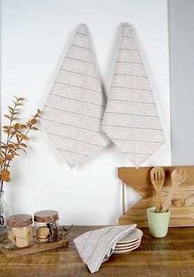 Off White And Red 3 Pieces Striped Cotton Kitchen Towels