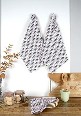 Peach Coloured And Blue 3 Pieces Conversational Printed Cotton Kitchen Towel