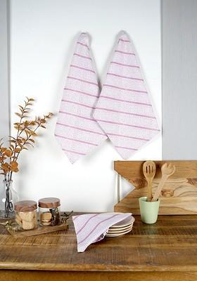 Pink 3 Pieces Striped Cotton Kitchen Towels
