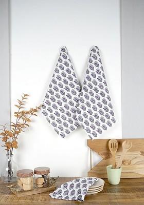 White And Purple 3 Pieces Floral Printed Cotton Highly Absorbent Kitchen Towels