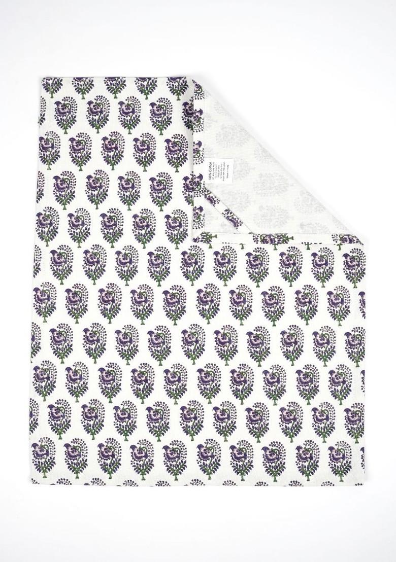 White And Purple 3 Pieces Floral Printed Cotton Highly Absorbent Kitchen Towels