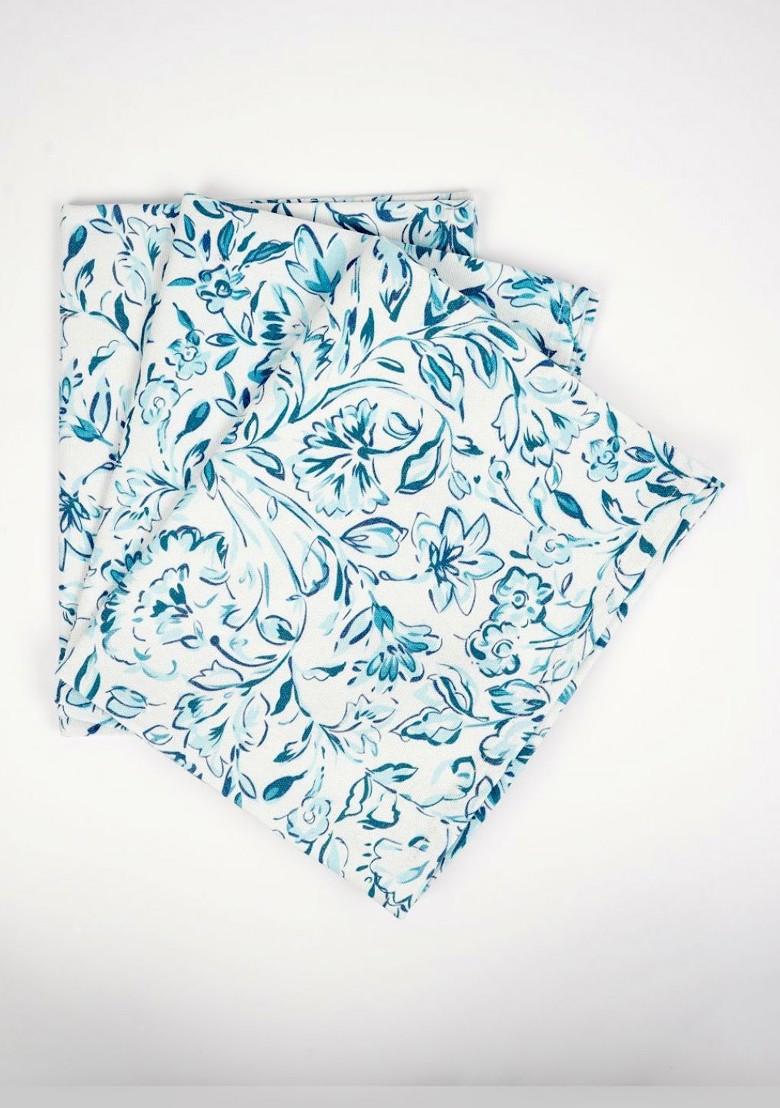 Blue And White 3 Pieces Floral Printed Cotton Kitchen Towels