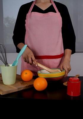 Pink And Red Embroidery Utensils Printed Cotton Apron