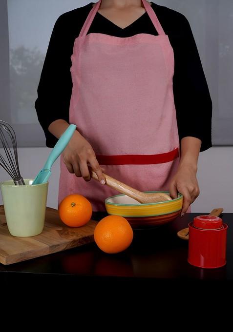 Pink And Red Embroidery Utensils Printed Cotton Apron