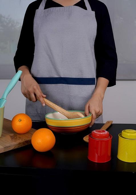 Grey Embroidery Utensils Printed Cotton Apron