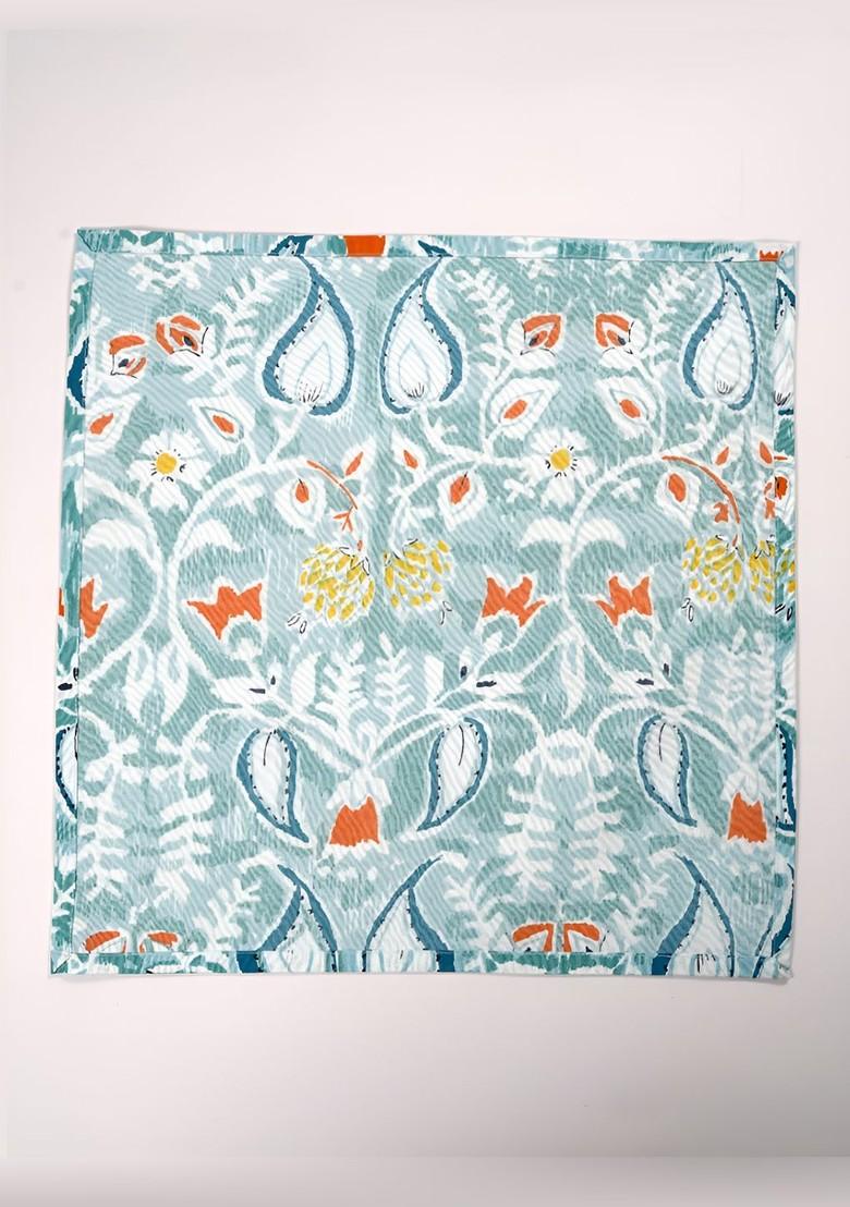 Sea Green And White 6 Pieces Printed Cotton Table Napkins