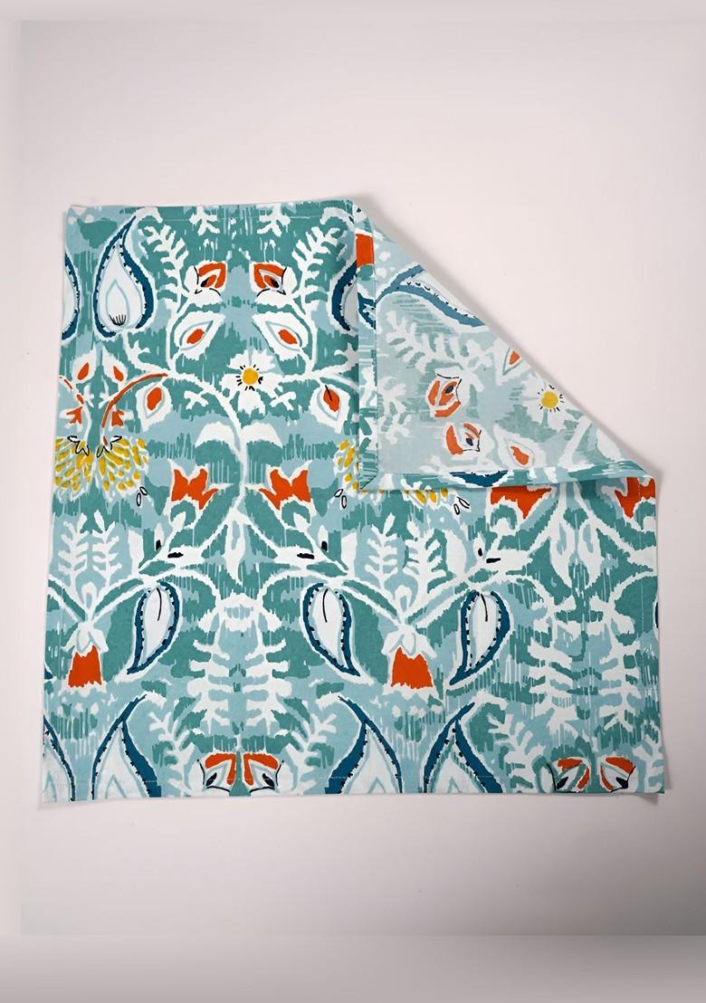 Sea Green And White 6 Pieces Printed Cotton Table Napkins