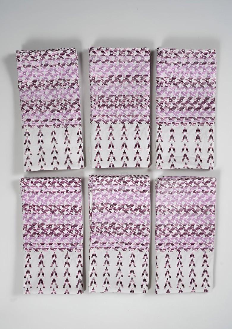 Purple And White 6 Pieces Geometric Printed Cotton Table Napkins