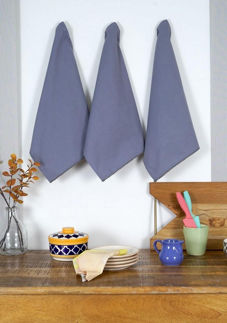 Grey 3 Pieces Cotton Kitchen Towels