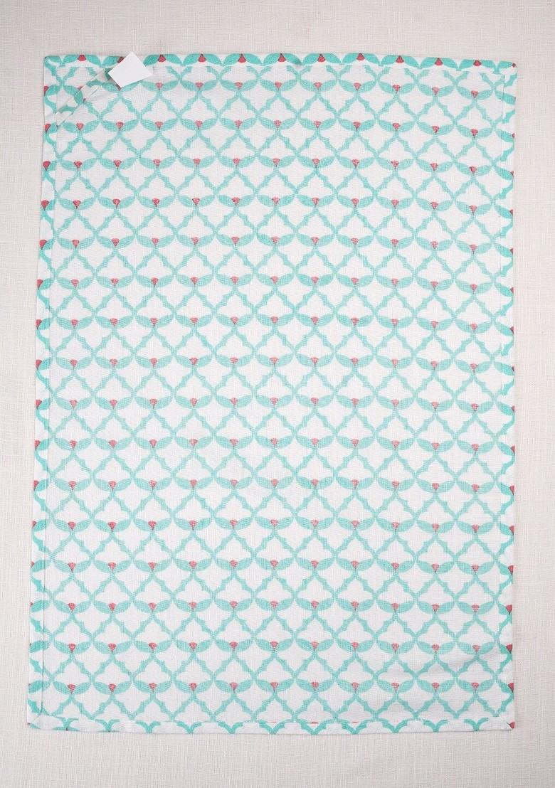 Sea Green And White 3 Pieces Printed Cotton Kitchen Towels
