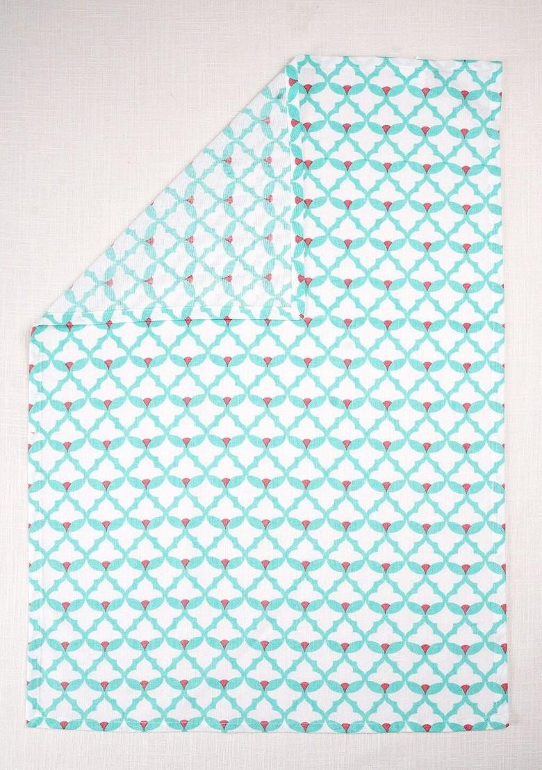 Sea Green And White 3 Pieces Printed Cotton Kitchen Towels
