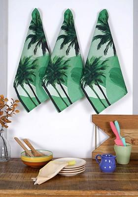 Green 3 Pieces Printed Cotton Kitchen Towels