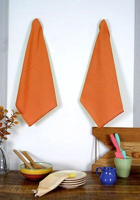Orange 2 Pieces Cotton Kitchen Towels