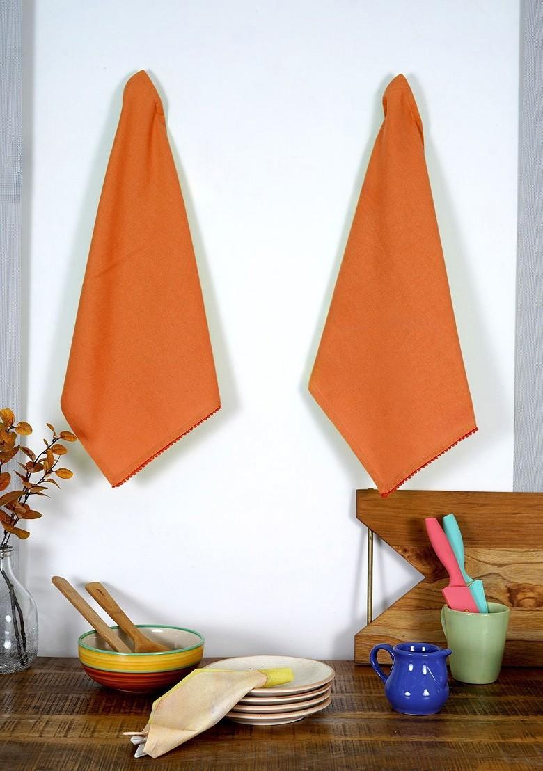 Orange 2 Pieces Cotton Kitchen Towels