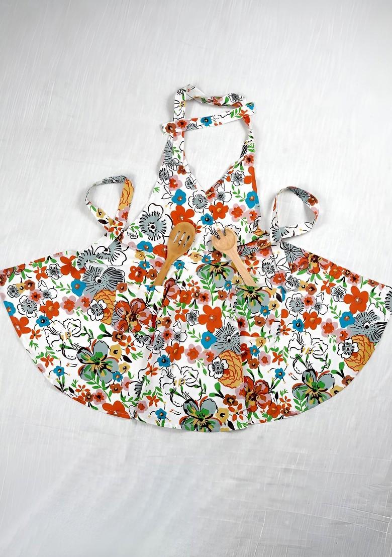 White Printed Cotton Apron