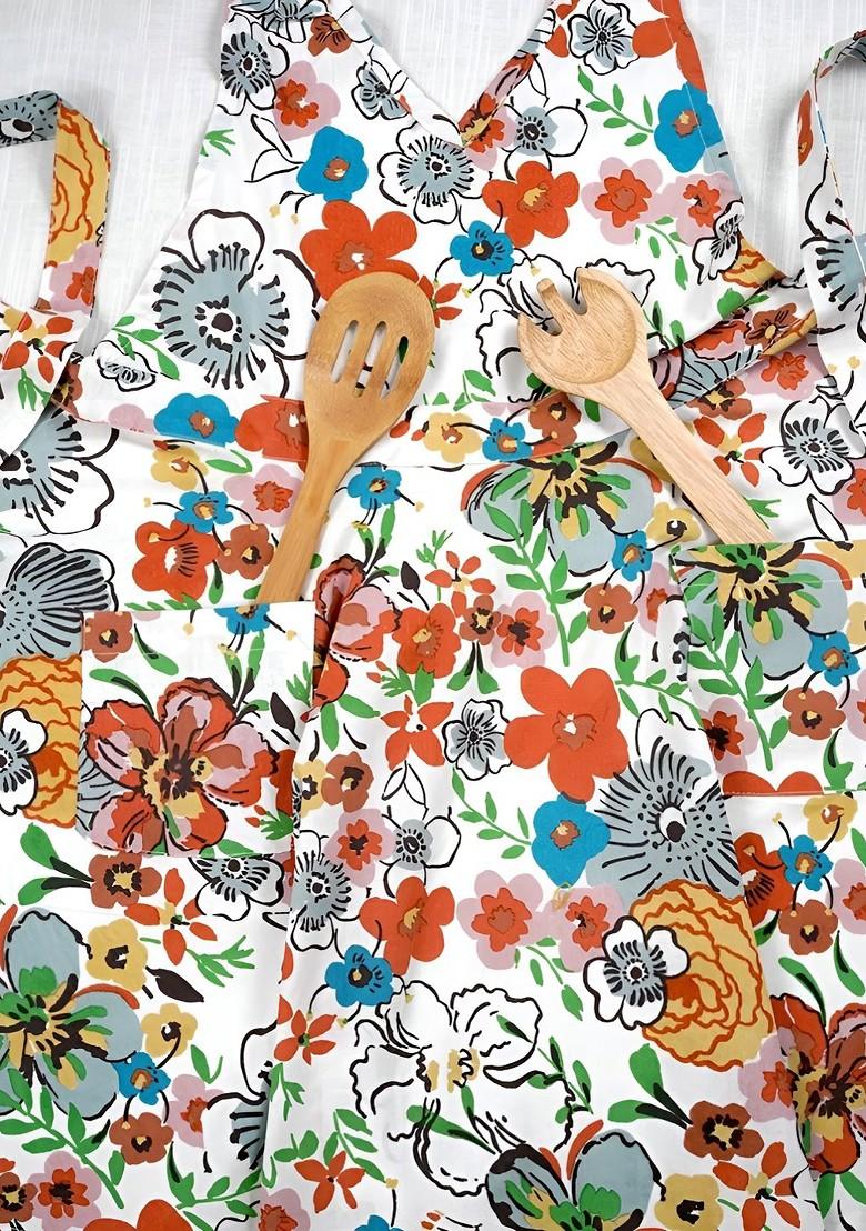 White Printed Cotton Apron