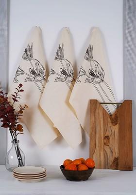 3Pcs Beige Printed Cotton Kitchen Towels