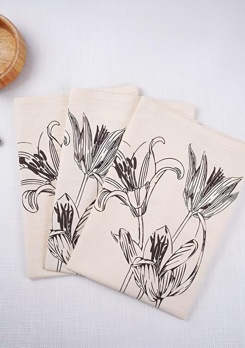 3Pcs Beige Printed Cotton Kitchen Towels