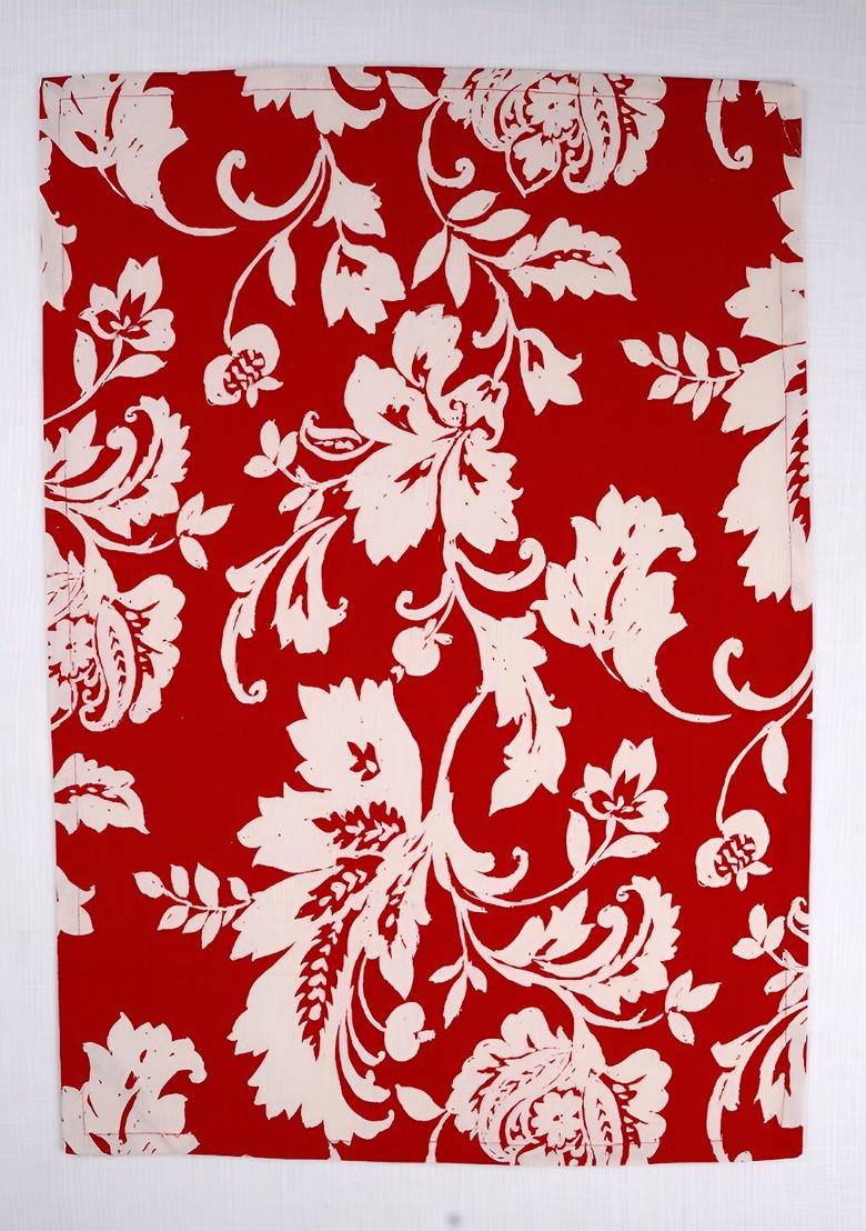 3Pcs Red And White Floral Printed Cotton Kitchen Towels
