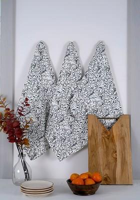3Pcs Grey Printed Cotton Kitchen Towels