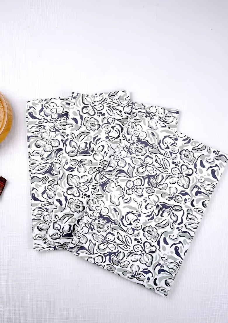 3Pcs Grey Printed Cotton Kitchen Towels