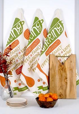 3Pcs OffWhite And Orange Printed Cotton Kitchen Towels