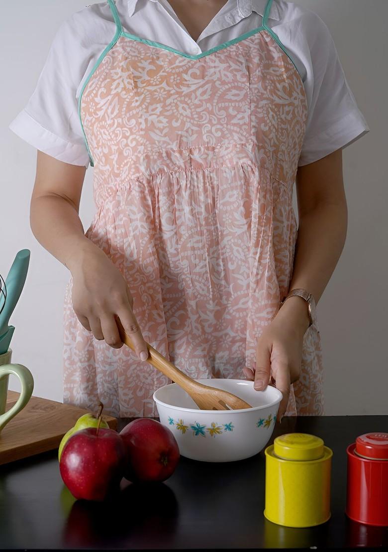 White And PeachColored Printed Cotton Apron