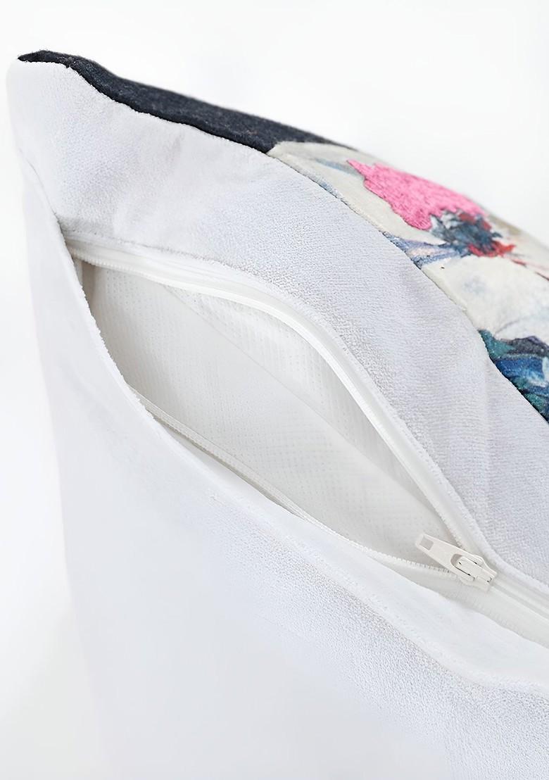 Black And Pink 2 Pieces Floral Printed Velvet Square Cushion Covers