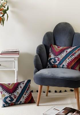 White And Blue 2 Pieces Ethnic Motifs Printed Cotton Rectangle Cushion Covers