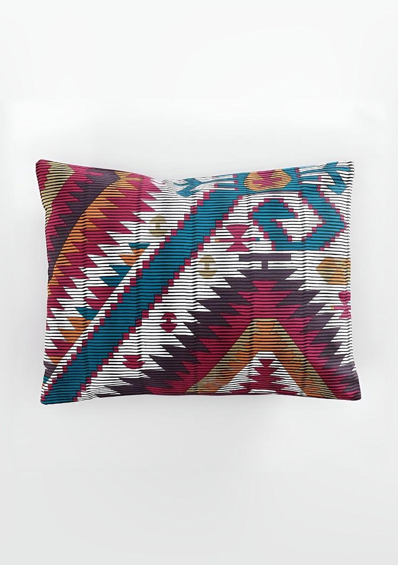 White And Blue 2 Pieces Ethnic Motifs Printed Cotton Rectangle Cushion Covers