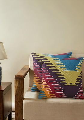 Purple And Beige 2 Pieces Abstract Printed Cotton Square Cushion Covers