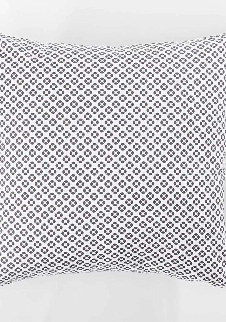 Grey And White 2 Pieces Floral Printed Cotton Square Cushion Covers