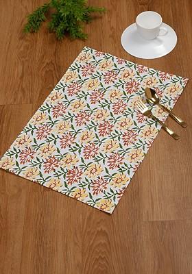 Yellow And Red 4 Pieces Floral Printed Rectangle Cotton Table Placemats