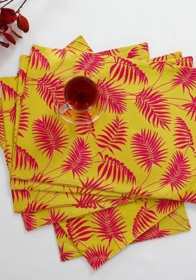 Yellow And Pink 6 Pieces Floral Printed Rectangle Cotton Table Placemats