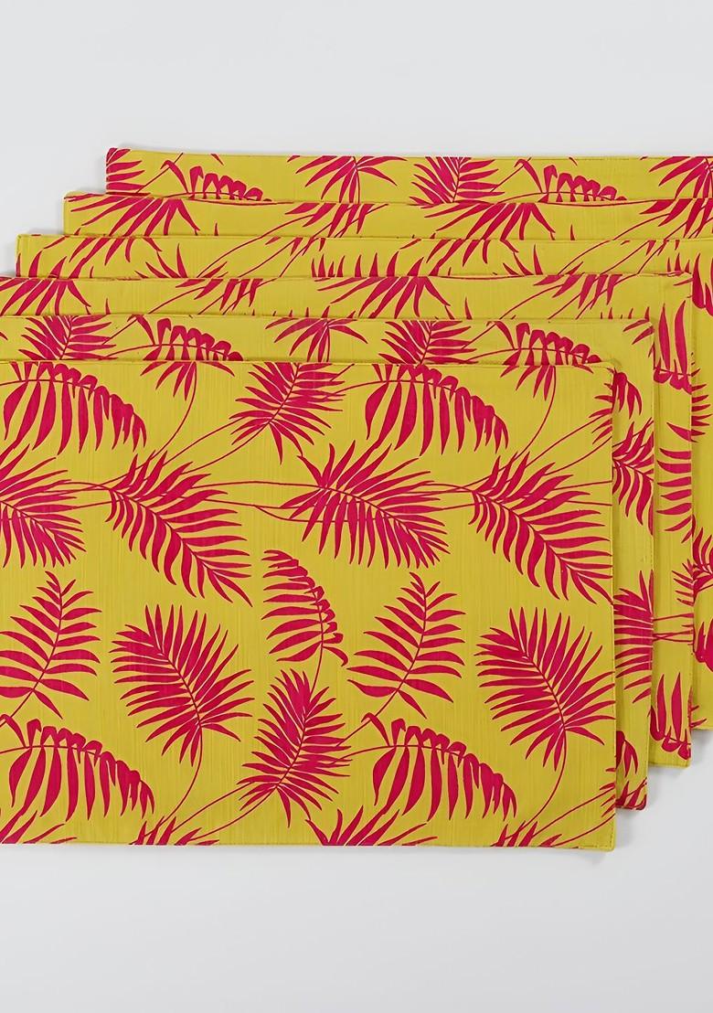 Yellow And Pink 6 Pieces Floral Printed Rectangle Cotton Table Placemats