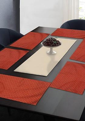 Red And Beige 6 Pieces Geometric Printed Rectangle Cotton Table Placemats