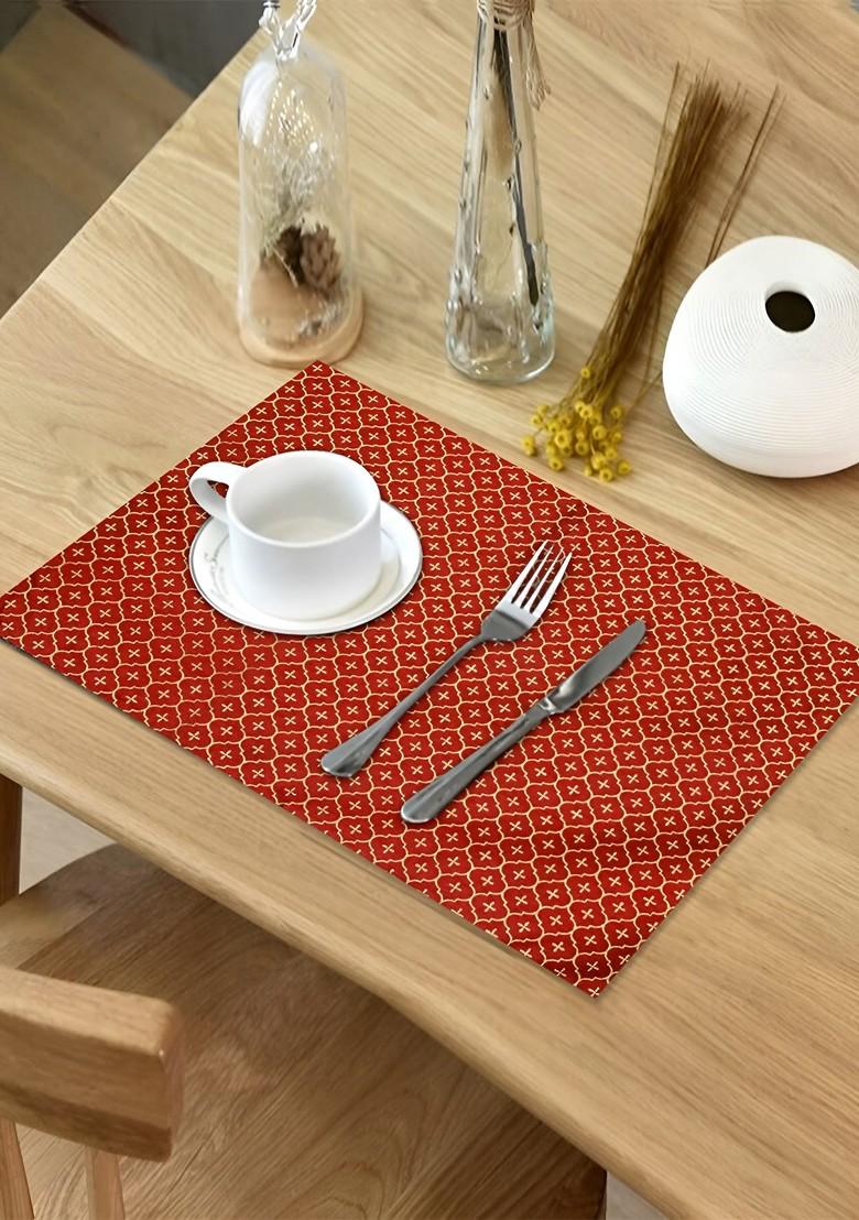 Red And Beige 6 Pieces Geometric Printed Rectangle Cotton Table Placemats