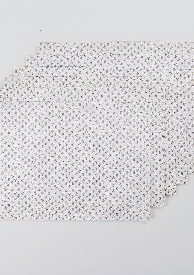 White And Beige 6 Pieces Floral Printed Rectangle Cotton Table Placemats